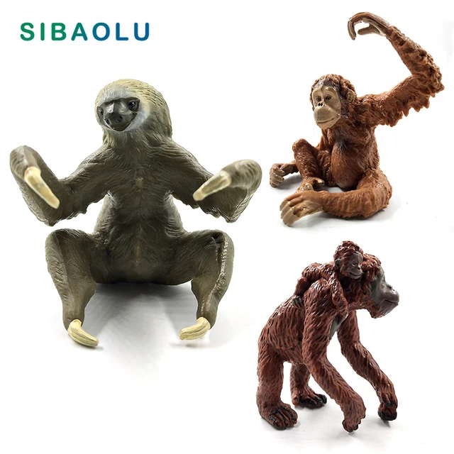 Oenux original selvagem animal figuras de ação macaco chimpanzé orangotango  dourado gibão modelo pvc miniatura crianças