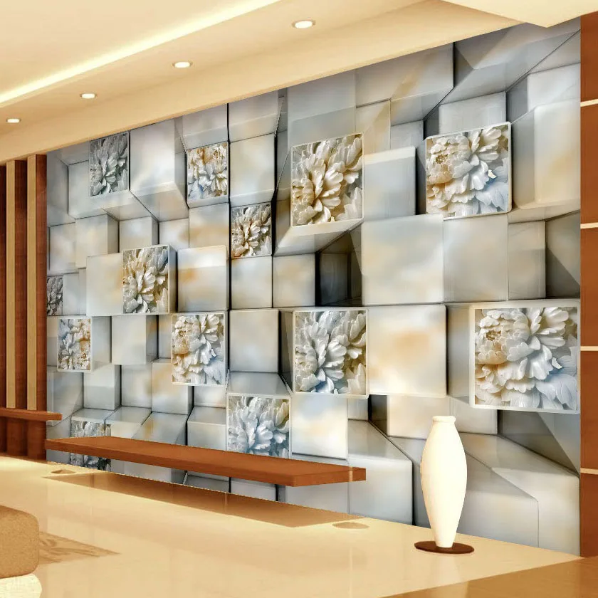 

Modern 3D Stereo Cube Marble Carving Abstract Art Photo Mural Living Room TV Sofa Backdrop Wall Decor Non-woven Custom Wallpaper