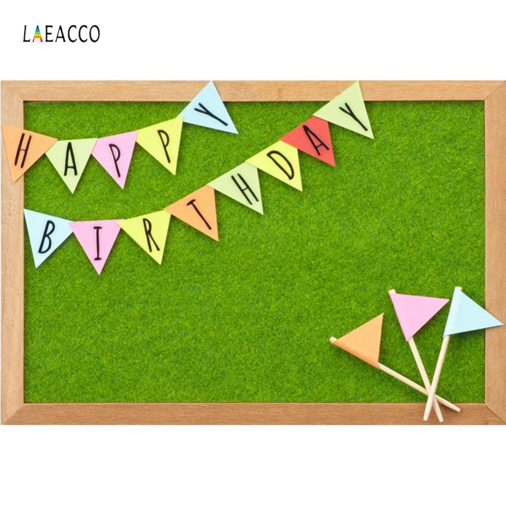 

Green Backdrops Grass Lawn Happy Birthday Party Flag Frame Baby Pet Food Portrait Photography Backgrounds Photocall Photo Studio