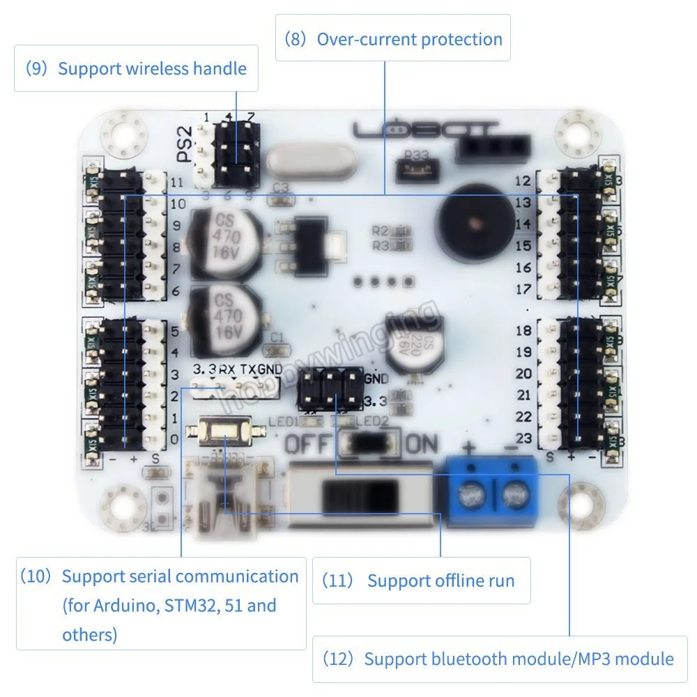 Compatível com Arduino 24ch com Placa de Controle do Robô do Punho sem Fio Controlador Servo Digital Proteção Sobre-corrente 5 servo controller