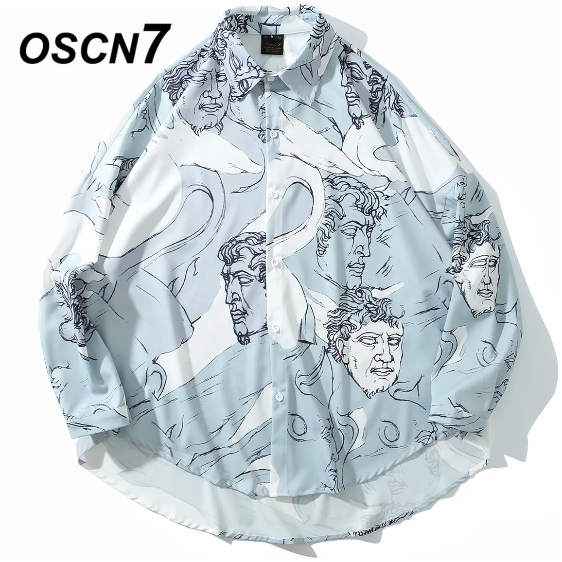 

OSCN7 2019 Casual Print Long Sleeve Shirt Men Streetwear Summer Hawaii Beach Women Fashion Oversize Long Sleeve Shirts Mens 3830