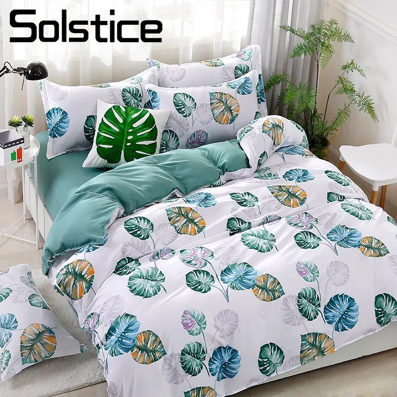 Solstice Home Textile Single Double Bedding Set Leaf Cyan Duvet