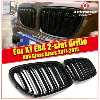 

1 Pair X1 E84 Auto Car Front Bumper Grill Grille For BMW X Series Double 2 Line Slats Gloss Black M Style Kidney Grille 2011-15