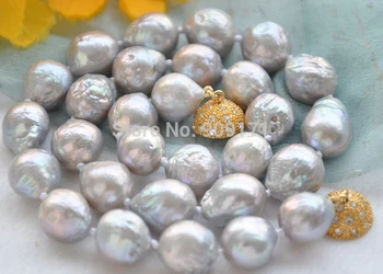 

Free Shipping>>Lustre 17" 13mm GRAY almost round BAROQUE Edison PEARL NECKLACE