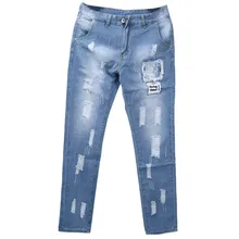 Модные Мужские Рваные Джинсы Уничтожено Потертые Прямые Slim Fit Джинсовые Брюки Брюки