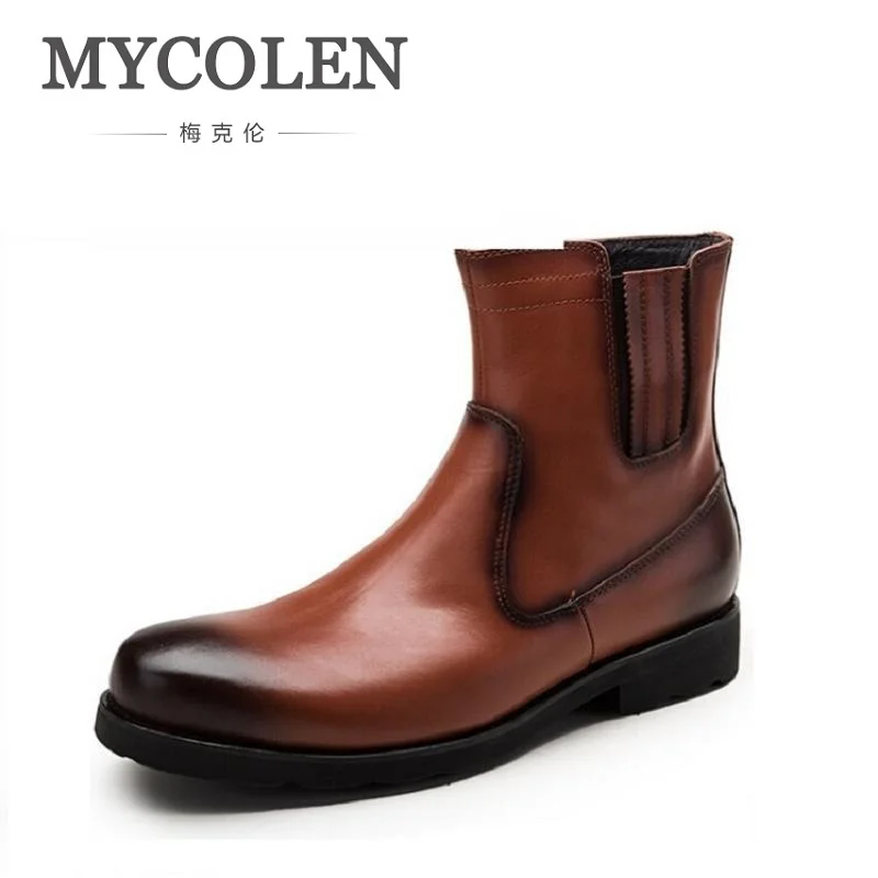 

MYCOLEN Autumn Winter Genuine Leather Ankle Boots Brand High Quality Wipe Color Fashion Men's Boots New Cowhide Brown Boots