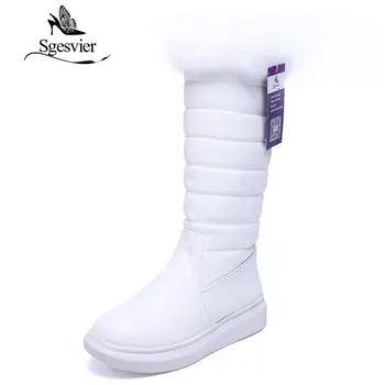 

SGESVIER Women Boots Warm Snow Boots Mid-Calf Round Toe Waterproof Boots Fur Platform Heel Black Shoes Plus Size 34-43 OX117