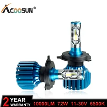 AcooSun H4 H7 светодиодный H11 9005 9006 H3 Автомобильный светодиодный лампы для передних фар 72W фары для 10000LM флип светодиодный чипы Automible фары передние фары 6500K 12V