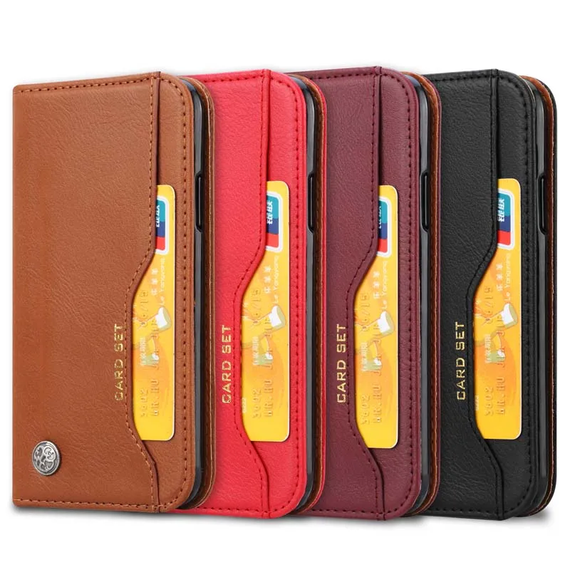 

Original Flip Wallet Credit Card Slot Flip Cover Leather Phone Case For iphone 6 7 8 6Plus 7Plus 8Plus X XS XR XS Max JS0724