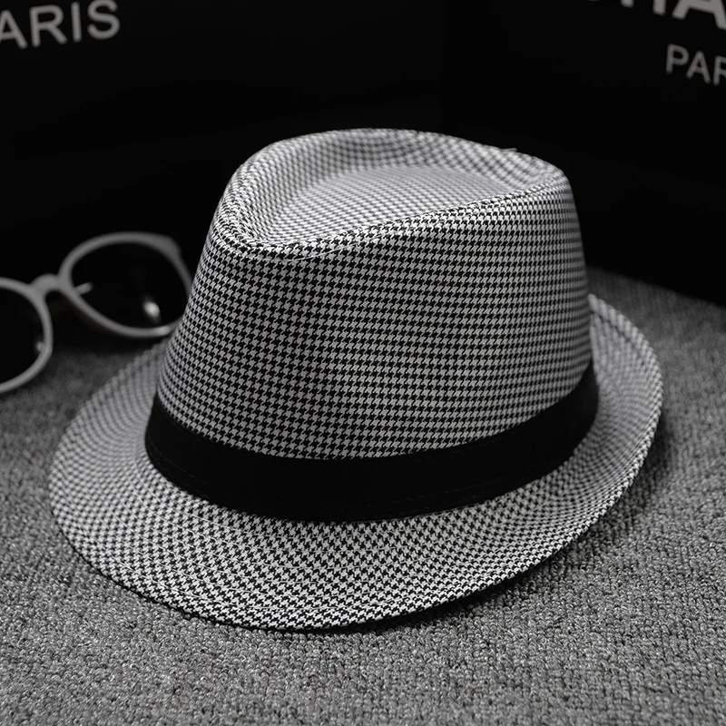 Летние шляпы, разноцветные, на выбор, однотонная соломенная шляпа для женщин, пляжные шляпы, повседневные Панамы, солнечные шляпы в стиле джаз, кепки в британском стиле - Цвет: belt grey grid