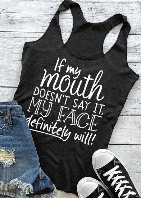 

2019 New Fashion Women's Dark Gray Sleeveless Top Women's Polyester Letter Print Vest Girls' Fashion Short Tee