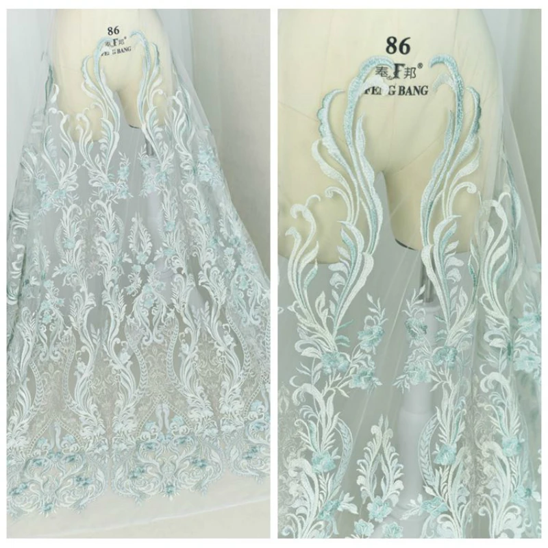 

135cm Wide Plant Flower Costumes Materials Embroidered Fine Lace Fabric Cloth Wedding Dress Skirt Handmade Diy Royal Blue Tulle
