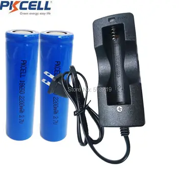 

2x18650 ICR18650 2200 MAH 2200mAh 3.7V Li-ion Rechargeable Battery Flat Heaher NO Plate with single slot EU/US Plug Charger