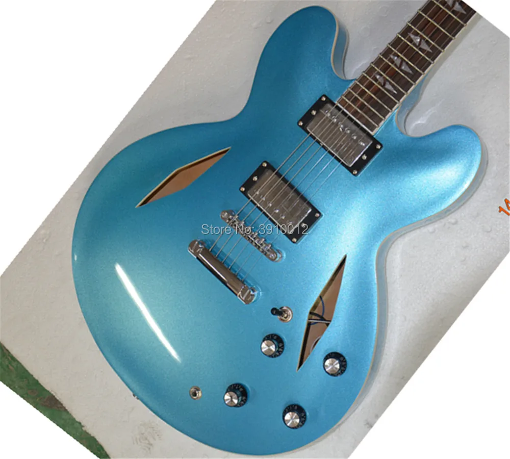 Top Selling high quality  blue metallic Electric Guitar DG335  Hollow Body rosewood fingerboard 