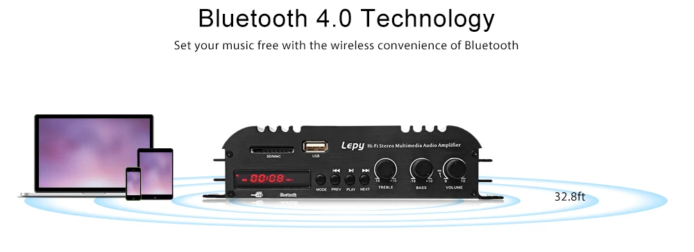 Lepy LP-269 S усилитель беспроводной bluetooth-связи 2-х канальный Hi-Fi стерео аудио усилитель Поддержка SD USB FM Автомобильный плеер с удаленным Управление