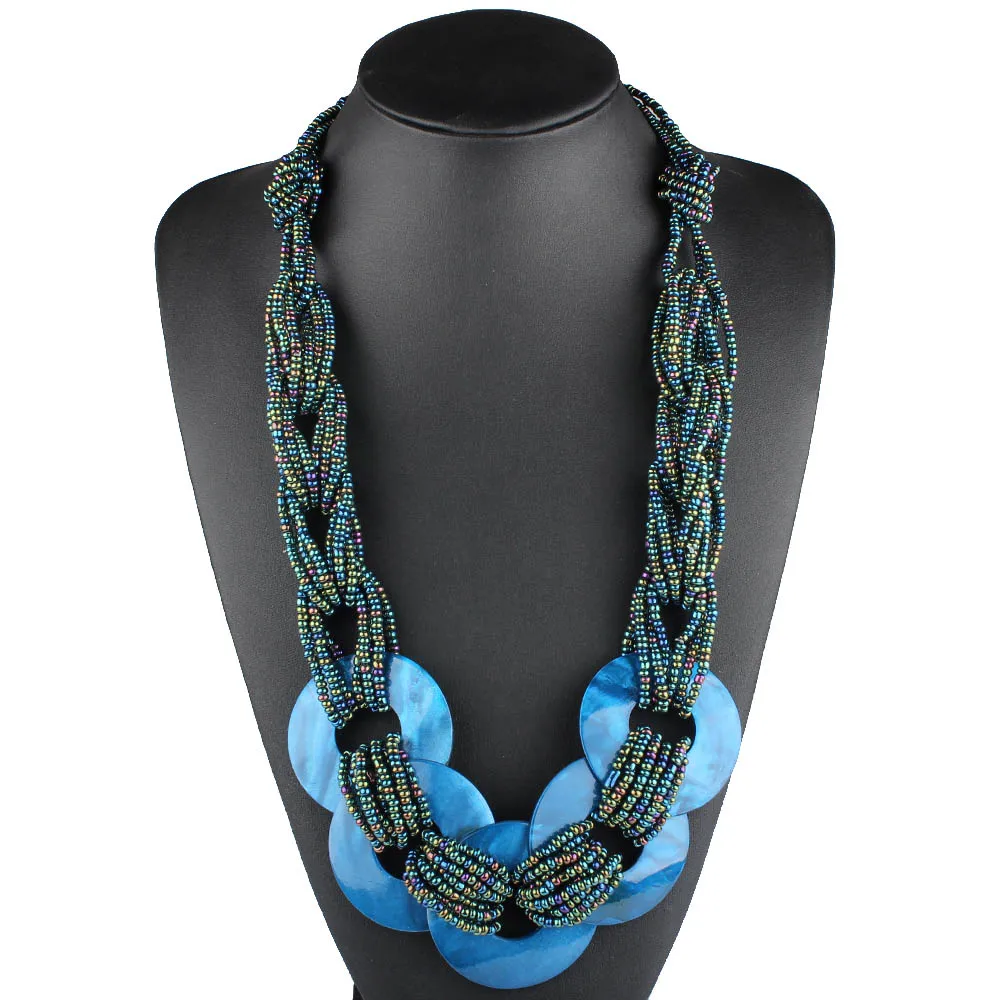 Claire jin большая оболочка ожерелье маленькие бусы Этническая бижутерия ручной работы богемное ожерелье s модный аксессуар женский длинный свитер цепь - Окраска металла: Blue