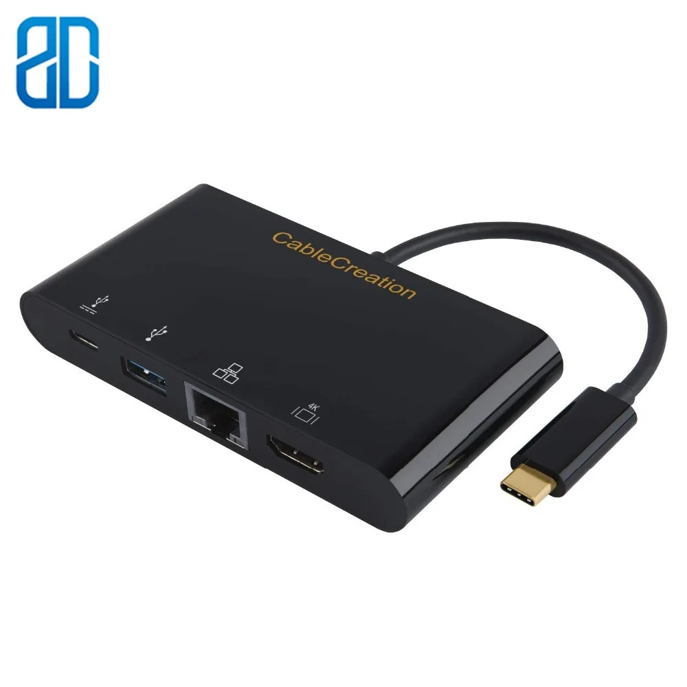 USB-C адаптер USB-C к HDMI 4 K + USB 3,0 + RJ45 Gigabit Ethernet + USB-C женский для передачи данных кабель для зарядки Hub адаптер совместим с MacBook BYoga