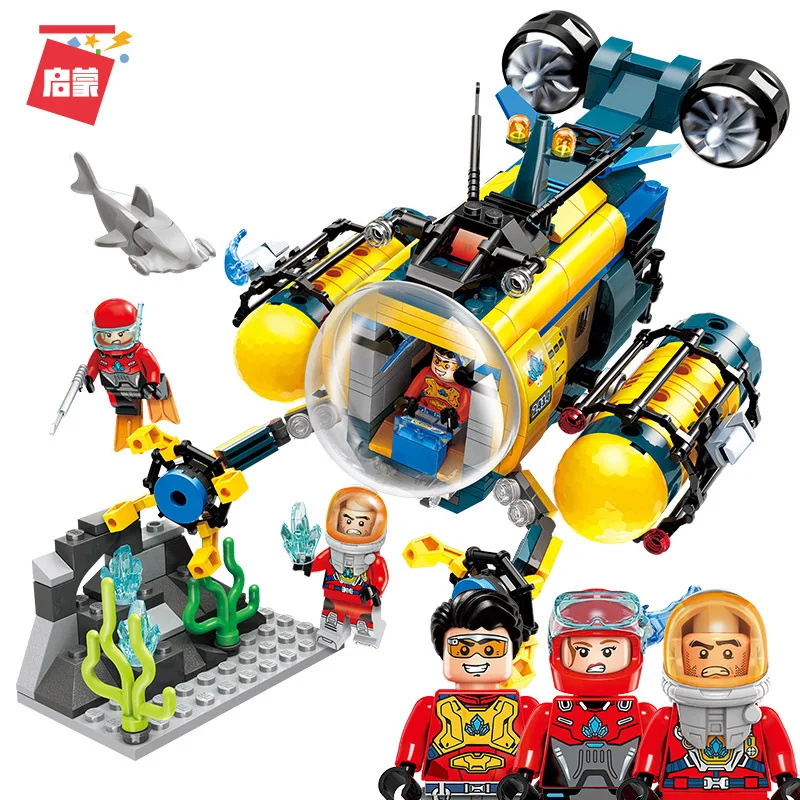 

ENLIGHTEN Deep Sea diver Adventure City open water shark Mining Drilling Machine Submarine Building Blocks Kits Sets Kids Toys
