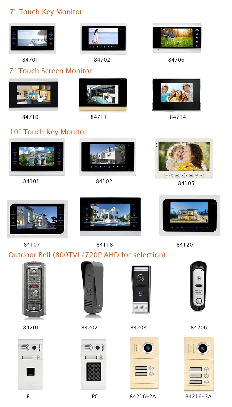 Бесплатная доставка 720 P AHD HD 7 "Цвет Экран Видеодомофоны телефон двери открывает Kit запись Мониторы 110 угол обзора дверные звонки Камера