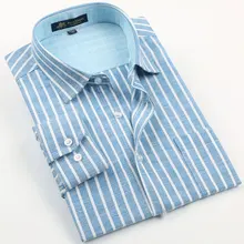 Весенние льняные хлопковые мужские рубашки в стиле кэжуал удобные деловые мягкие полосатые/однотонные модные формальные мужские рубашки