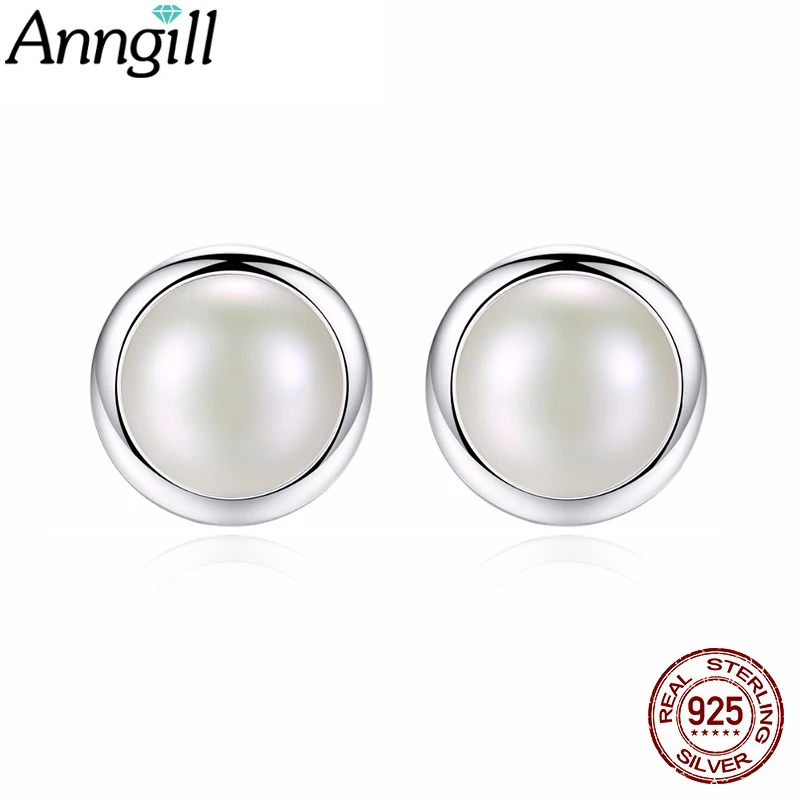 

Women Fashion Earrings Real Silver Stud Earrings White Natural Pearl Pendientes Plata 925 Party Wedding Accessories Girls Gift