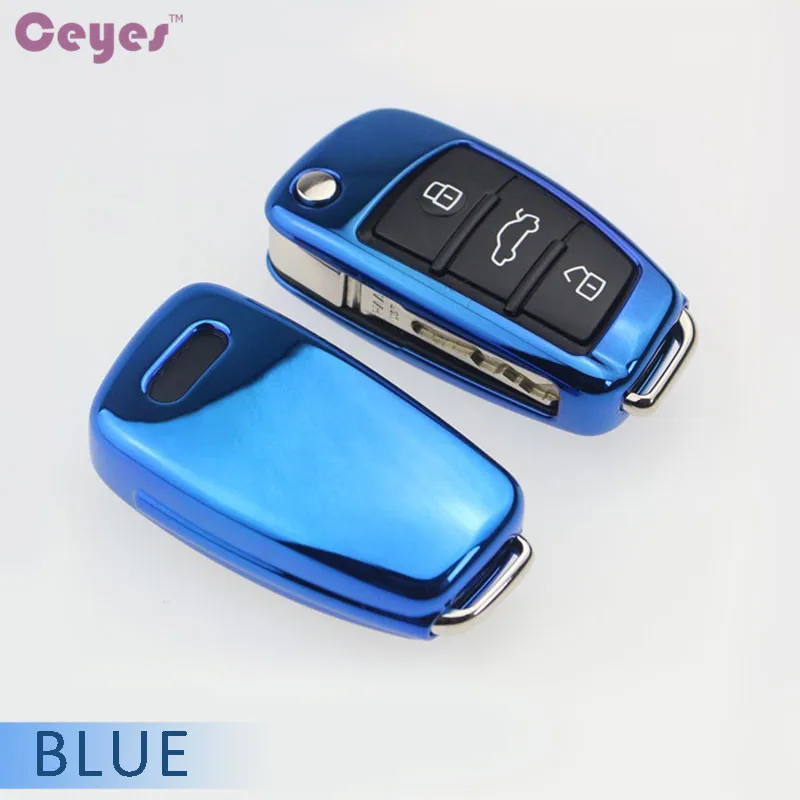 Ceyes автомобильный Стильный мягкий чехол для ключей из ТПУ для Audi A1 A3 A4 A5 Q7 A6 C5 C6 автомобильный держатель чехол для пульта дистанционного управления аксессуары для автомобиля - Название цвета: Blue