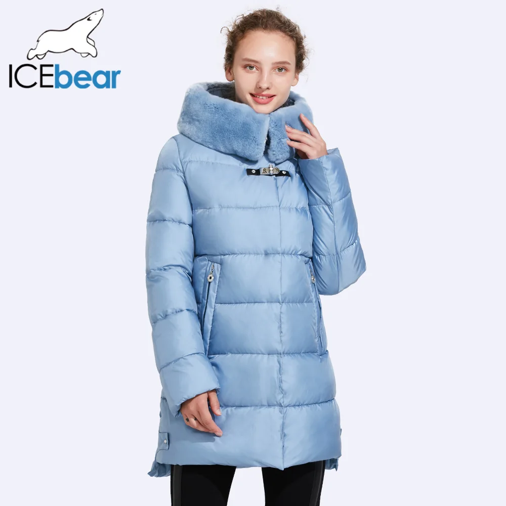 ICEbear 2017 Smooth Removable Fur Collar Winter Jacket Women Quality Buckles Decoration Women Quilted Parkas 17G6535