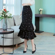 Элегантные корейские женские длинные юбки плиссированная шифоновая юбка в горошек с оборками для торта Женская юбка с высокой талией высокого качества