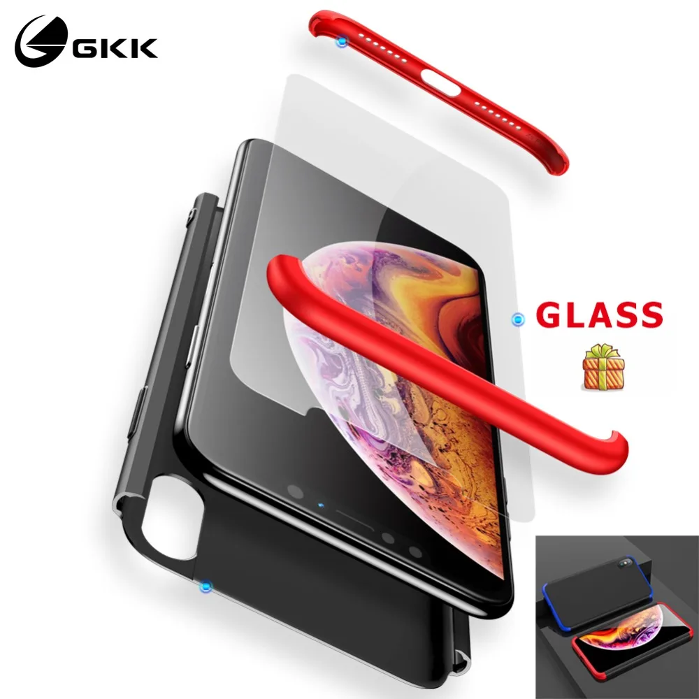 

GKK Original Case for Apple iPhone X XS Max XR Case 360 Full Protection Anti-knock 3 in 1 Hard Matte for iPhone 7 8 Plus Cover