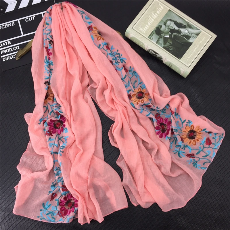 

LARRIVED 2019 Plain Embroidered Floral Viscose Scarf Shawl From Indian Bandana Print Cotton Scarves and Wraps Muslim Hijab