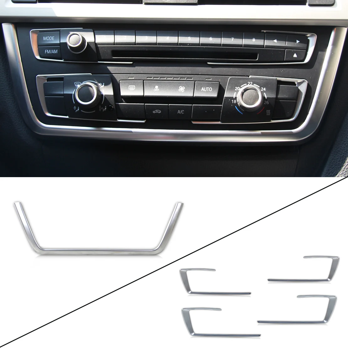 

DWCX car-styling 5pcs Chrome Front 4pcs Dashboard Center Console Cover + U-Shape Trim kit for BMW 3 4 Series F30 F31 F32 F34 F36