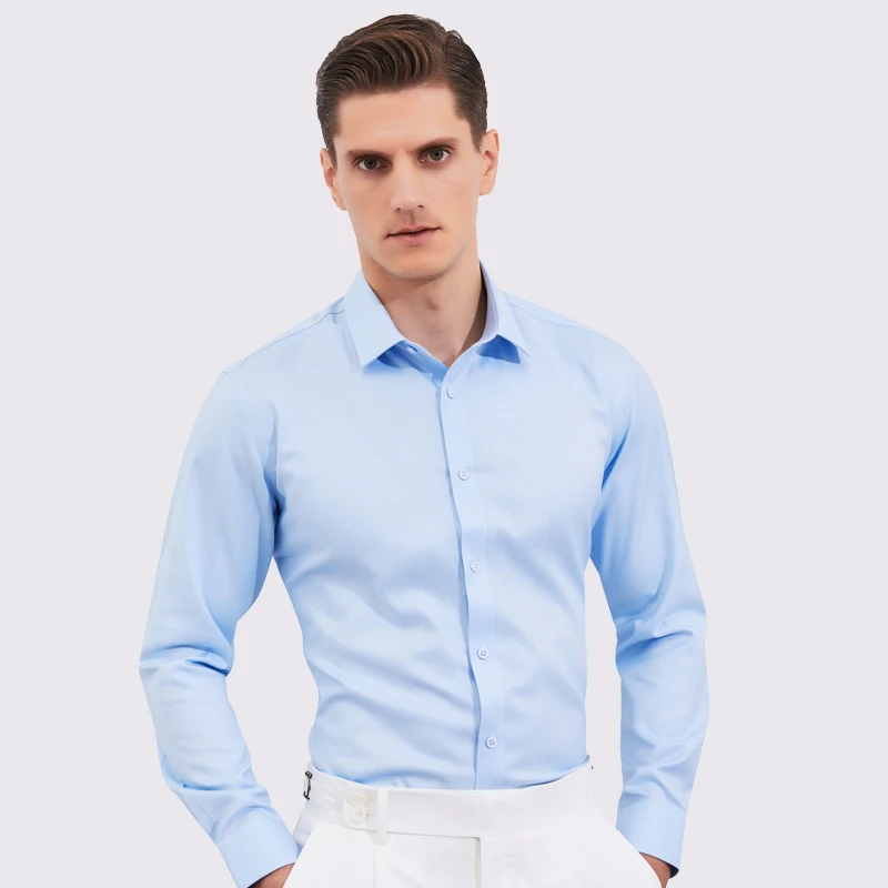 Мужская классическая нежелезная стандартная приталенная Однотонная рубашка с длинными рукавами удобные 100% хлопок формальные деловые