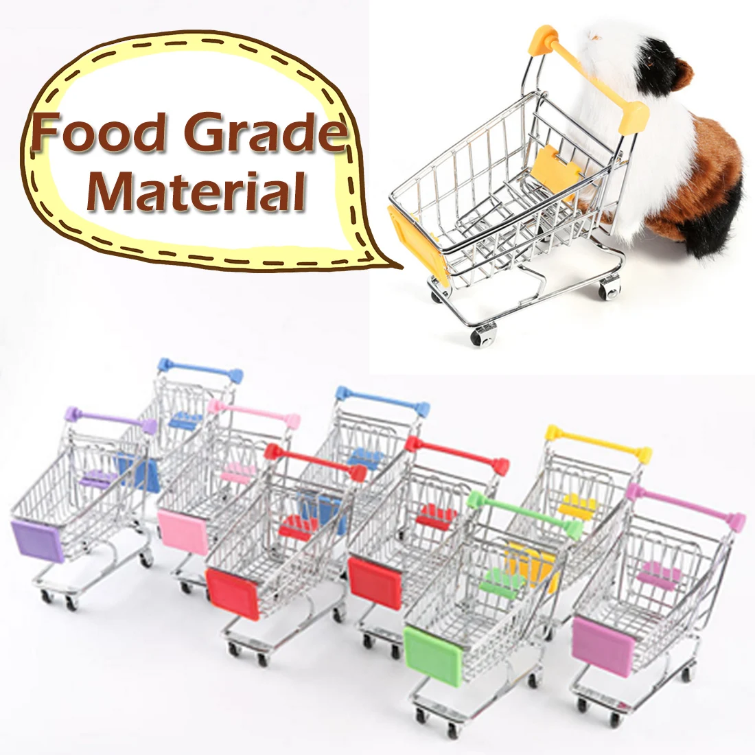 

Mini Supermarket Shopping Cart Pet Bird Parrot Hamster Toy Baby Kids Toys Cosmetic Storage Basket Desktoday Dolls Accessories