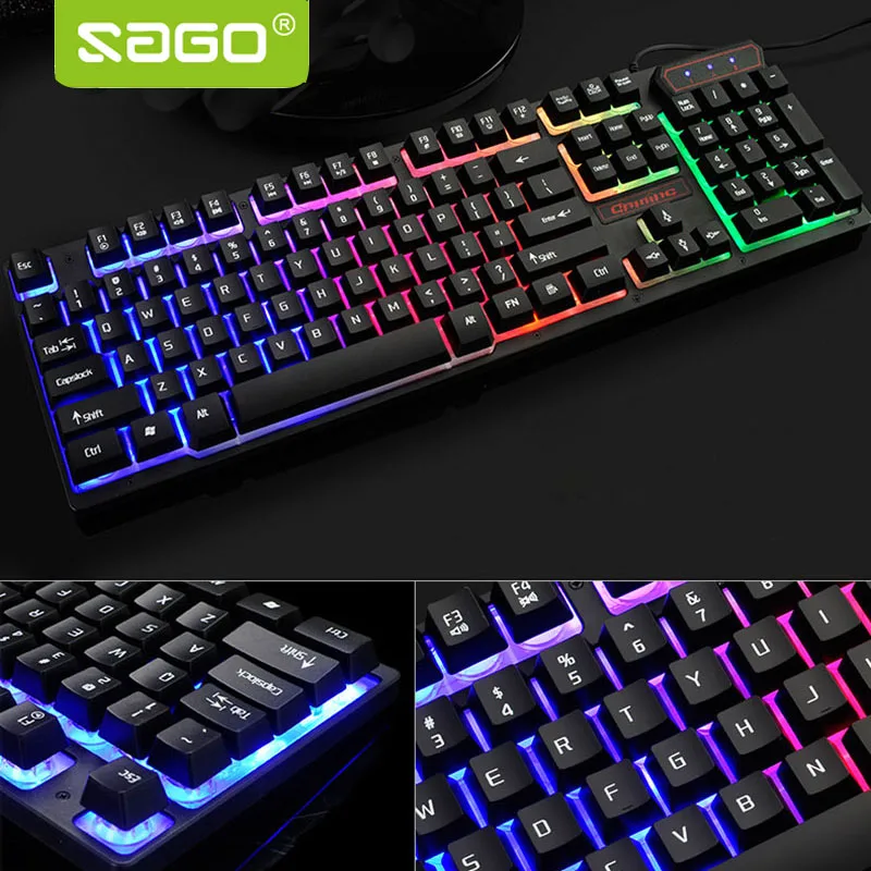 

V8 English Mechanical feeling Keyboard Rainbow LED 7colors Backlit gaming keyboard Wired USB Waterproof PC Computer keyboard