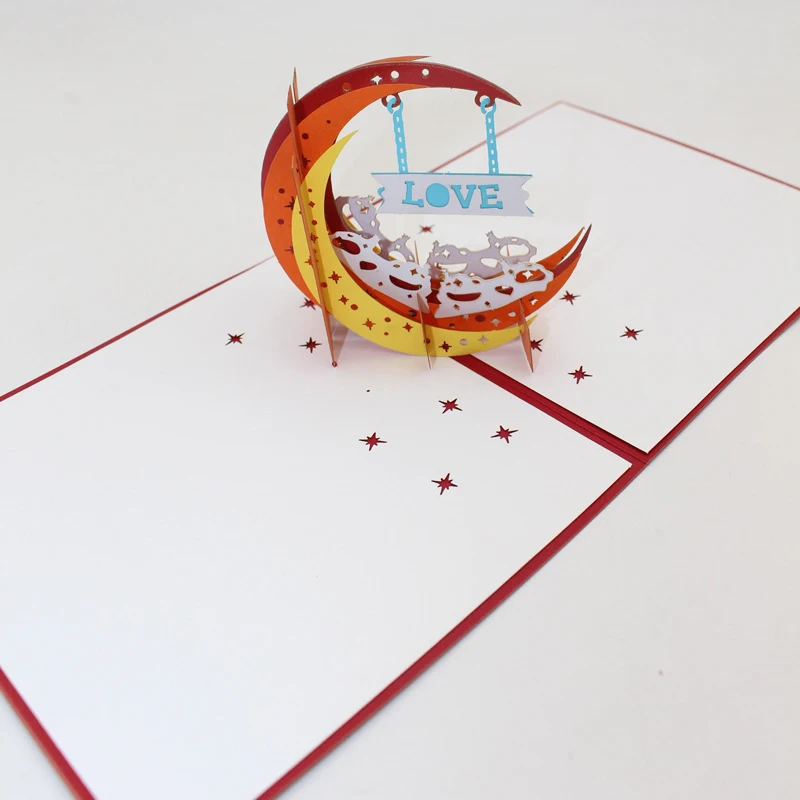  3D Handmade Moonlight Show Love Paper Invitation Greeting Cards Wedding PostCard Valentine's Day Gi - 32913976305