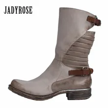 Jady/Винтажные разноцветные женские ботильоны из натуральной кожи; зимние высокие сапоги; женские сапоги для верховой езды на резиновой платформе с ремешками