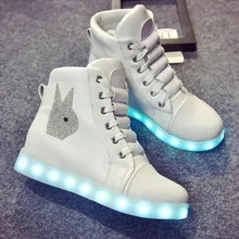 2016 Womens 7 Colorful Led Shoes Light High Top Glowing Casual Shoes With New Simulation Sole Charge For Adults Neon Basket