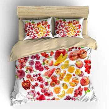 

AHSNME 3D Effect Tropical Fruit Collection Cover Set Summer Bedding Set Mature Red Seductive Fruit Customized Bedding Set
