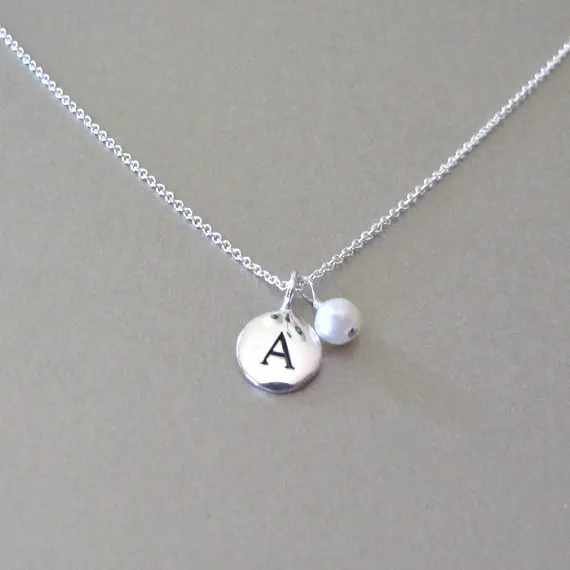Personalized Initial Charm with Birthday Stone Fresh Water