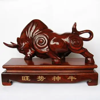 

T mahogany wood carving ornaments crafts cattle Zodiac Wall Street business gifts woodcarving cattle cattle bull