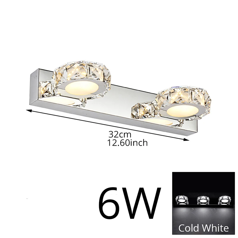 Круглый кристалл зеркало лампа 3 Вт/6 Вт/9 Вт/12 Вт Шампань/белый водонепроницаемый светодиодный настенный светильник 100-240 В ванная комната лампа из нержавеющей стали