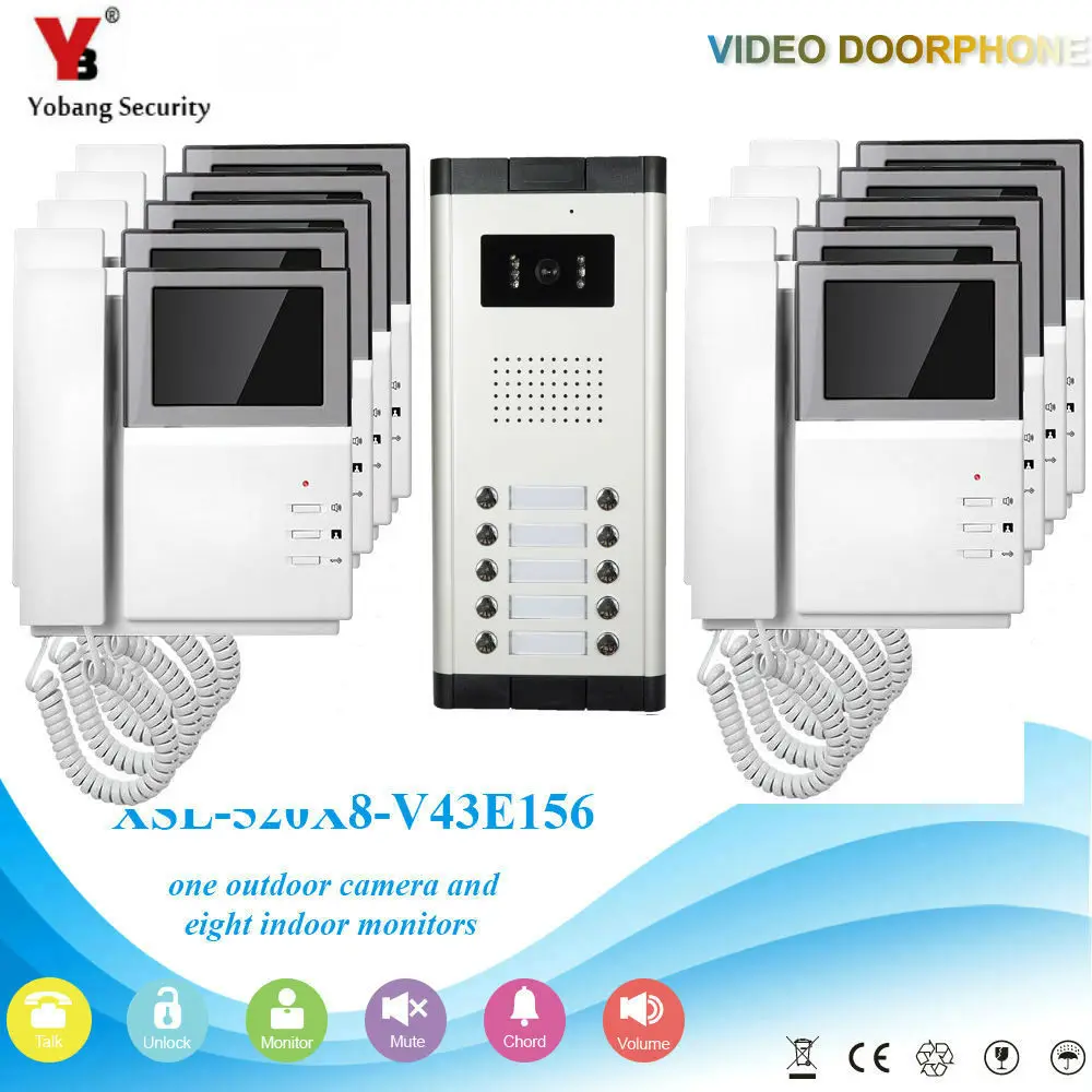 Yobang безопасности 4,3 "3 до 12 Единицы квартира видеомонитор громкой связи Системы вилла дверь видео домашний комплект безопасности Камера