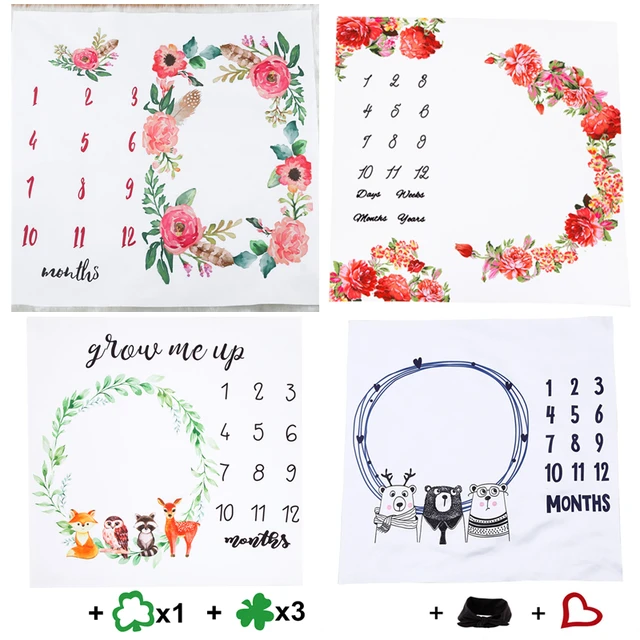 US $4.79 Cute Pattern Infant Baby Milestone Photo Props Background Blankets Play Mats Backdrop Cloth Calenda