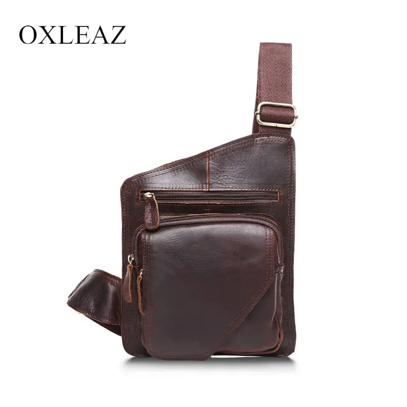 

OXLEAZ Vintage Sling Bag Casual Travel Crazy Horse Leather Mens Chest Bag Genuine Leather Small Messenger Crossbody Bags For Man