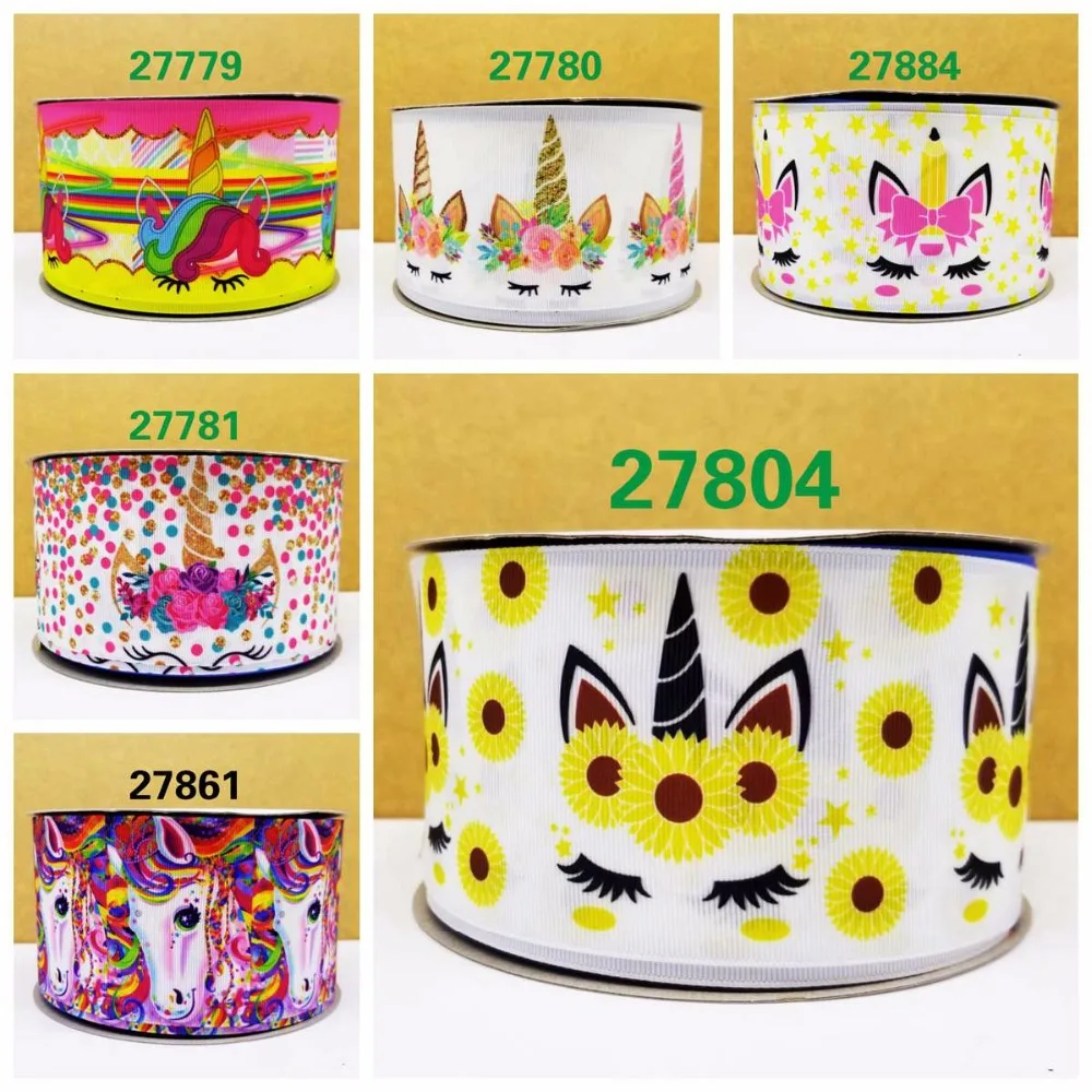 

Free shipping 50 yard per size unicorn ribbon printed grosgrain ribbon 27884