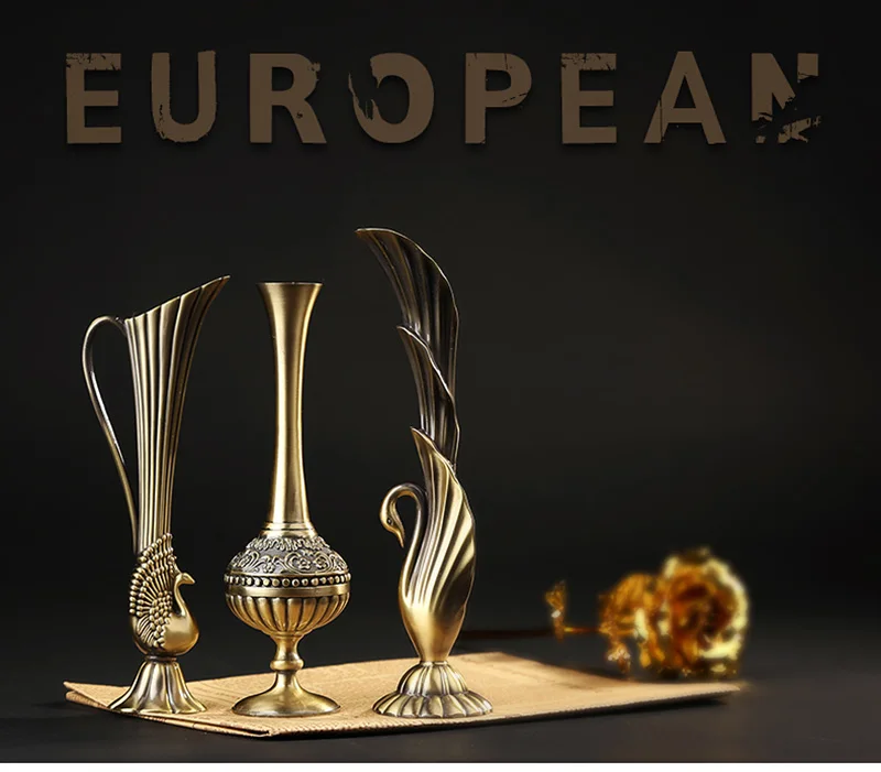 Европейский ретро павлин ваза металлический сплав золото/бронза Маленькая ваза современный стол античный творческий дом декоративная Цветочная бутылка/кувшин