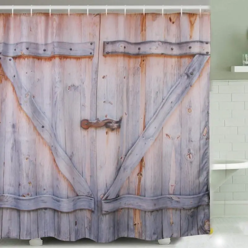 180 * 180cm Polyester Shower Curtain Old Bronze Wooden Garage Door Vintage Rustic Shower Curtain