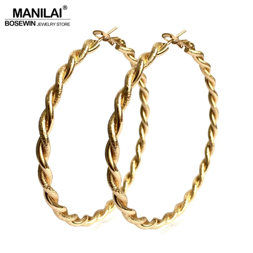 

MANILAI Charm Alloy Twisted Circle 65mm Diameter Big Hoop Earrings Women Fashion Jewelry Gold Color Statement Earrings 2018