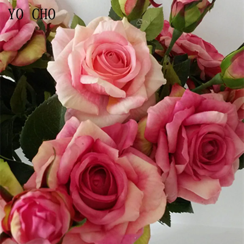 YO CHO Свадебный букет невесты, настоящий на ощупь цветок розы, искусственный шелк, роза, свадебные принадлежности, сделай сам, для дома, свадьбы, вечеринки, Цветочный декор