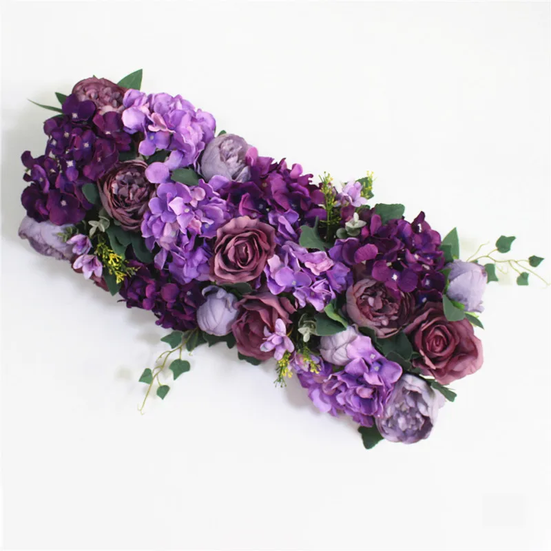 Подгоняемый 35 см искусственный цветок шар центральные пионы Гортензия ряд цветов Декор свадебная АРКА настенный стол цветок+ подсвечник - Цвет: Purple B